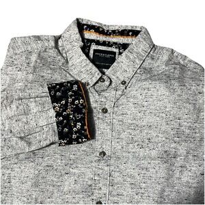 Denim & Flowers Mens XL Grey With Black All Over Pattern Floral Flip Cuff